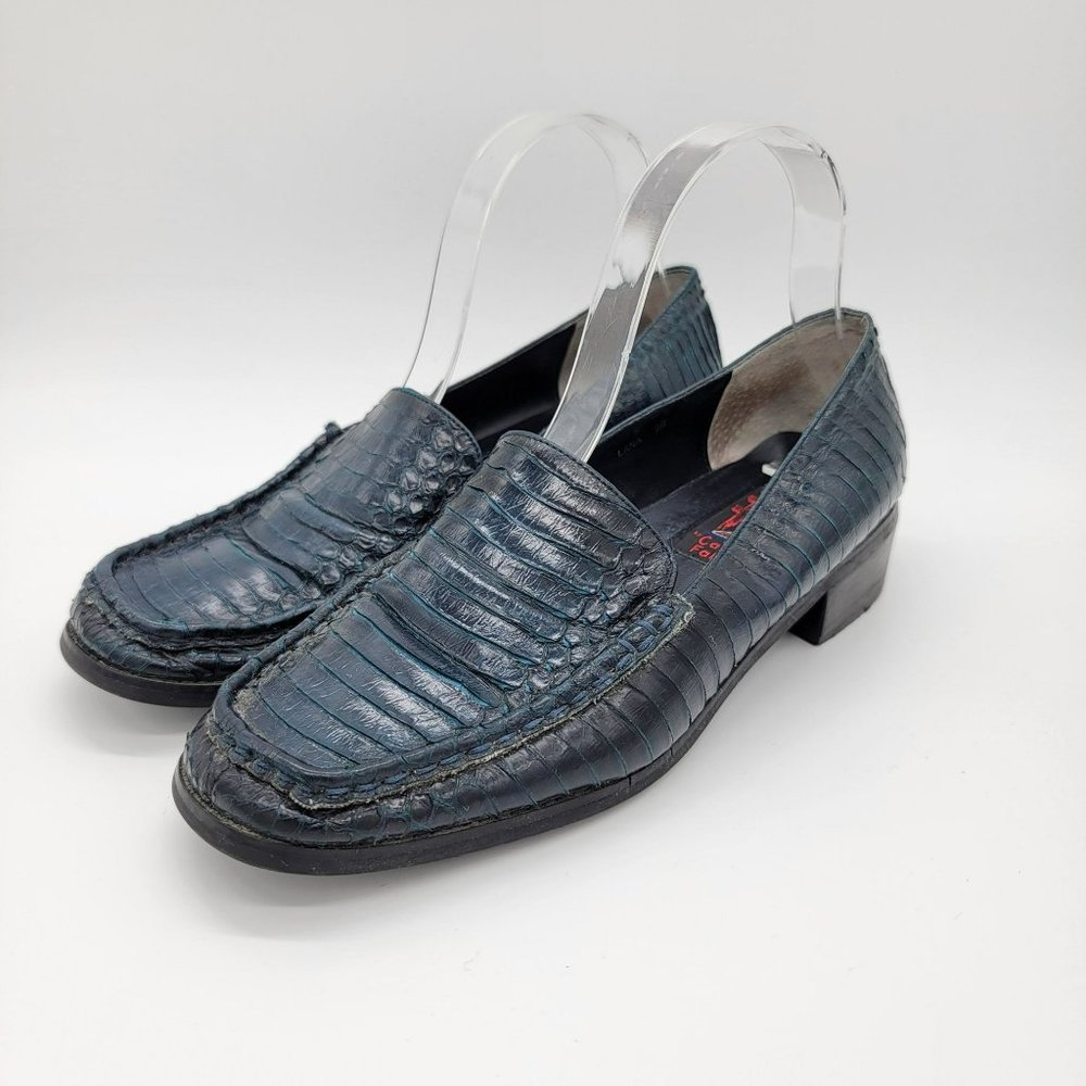 Carlos Falchi Shoes Womens Size 9 B Lana Navy Blue Loafers Flats Dressy